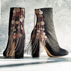 Chloe Bead Fringe‎ Suede Ankle Boots